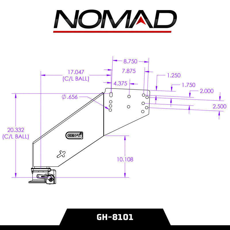 GEN-Y Hitch Gen-Y Nomad Static 5th Wheel to Gooseneck - 6.5K TW 30K Tow - Texture Black (1116/1621/1716 Frames)
