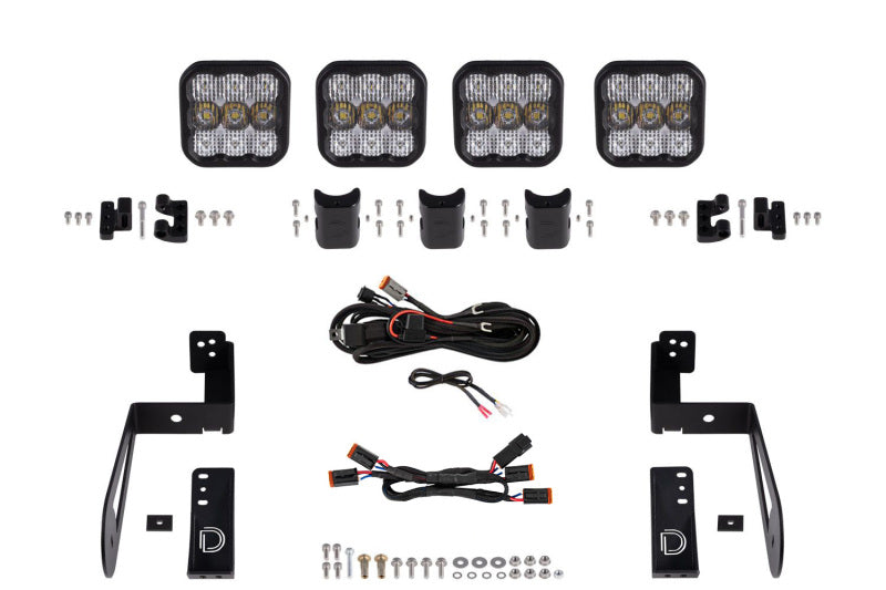 Diode Dynamics Jeep JK SS5 4-Pod CrossLink Grille Lightbar Kit Pro - White Combo
