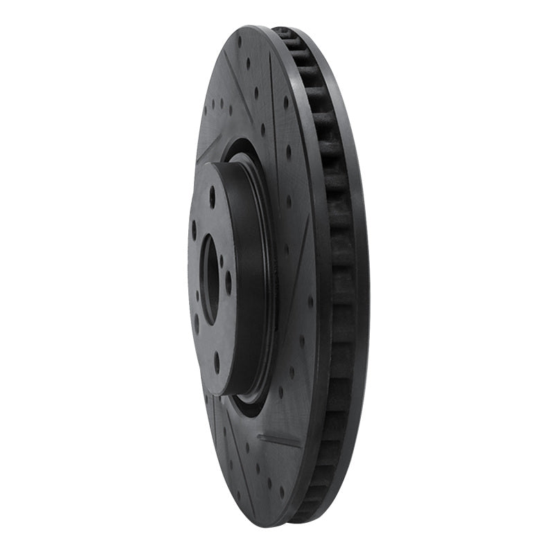 R1 Concepts R1 07-11 Lexus GS350 Right Front Drilled & Slotted Black Brake Rotor