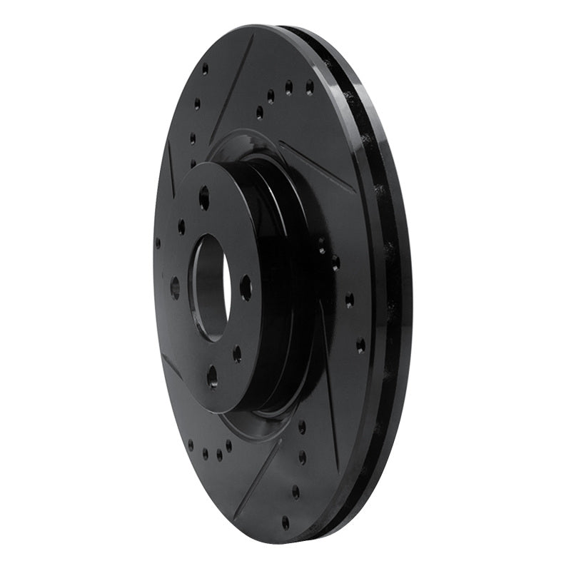R1 Concepts R1 2012-2019 Fiat 500E Front Left Drilled & Slotted Black Brake Rotor
