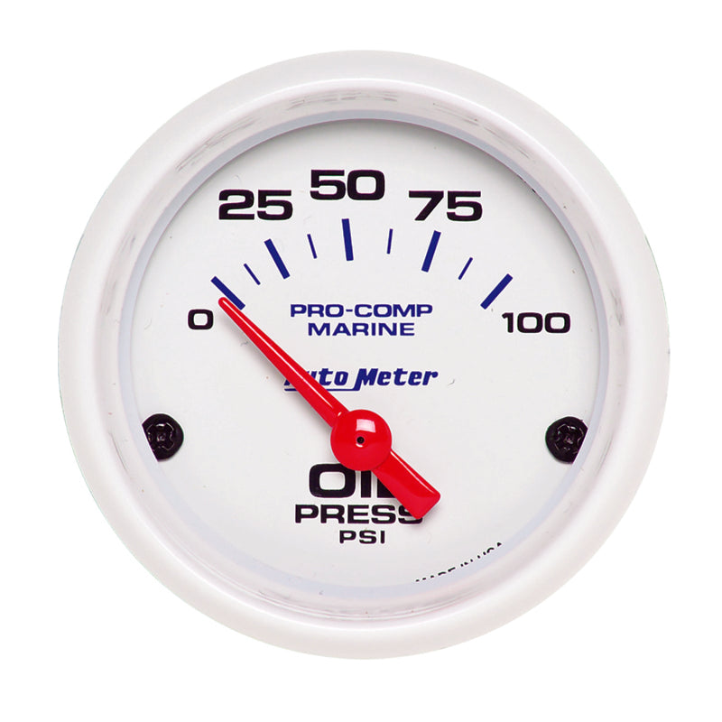 Autometer Ultra-Lite 2-1/16in Electric 100 PSI Oil Pressure Gauge Marine White