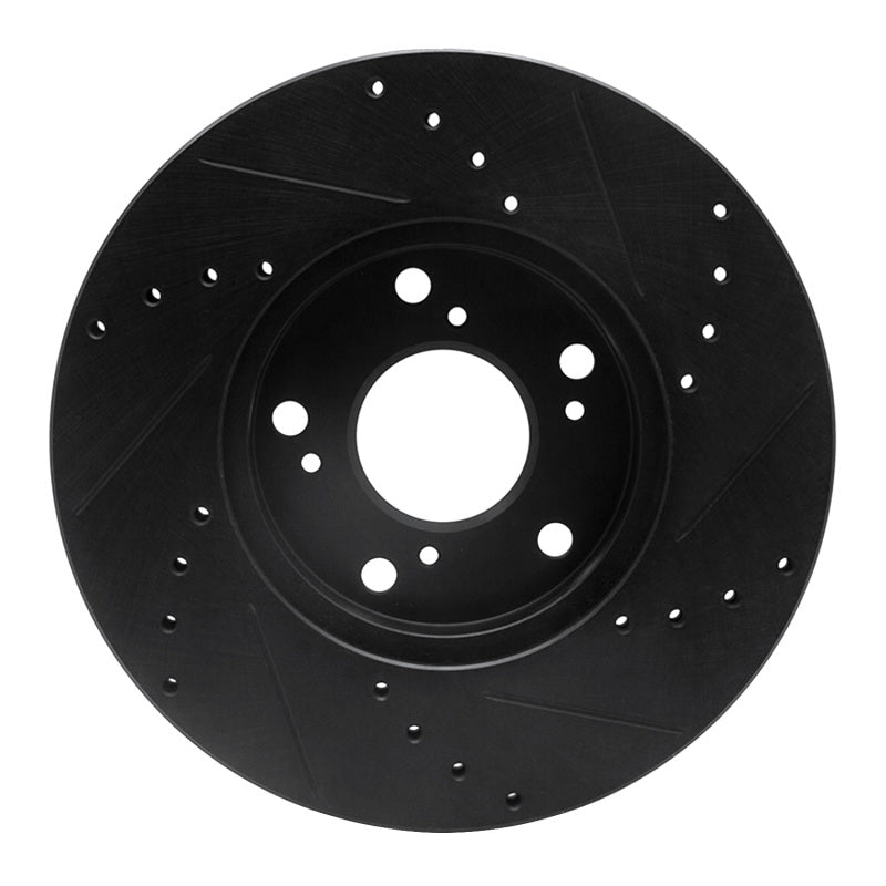 R1 Concepts R1 06-15 Honda Civic Front Left Drilled & Slotted Black Brake Rotor