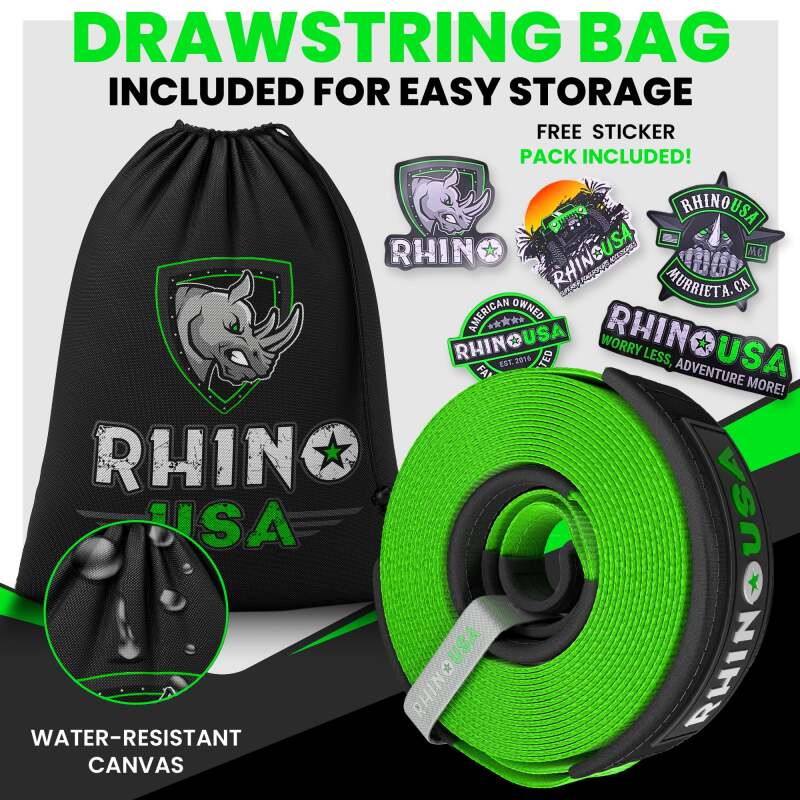 Rhino USA Recovery Tow Strap 4Inx30Ft (Green)