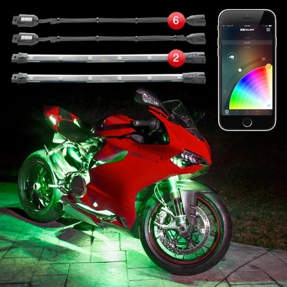 XKGLOW XK Glow Strip Million Color XKCHROME Smartphone App ATV/Motorcycle LED Light Kit 6xPod + 2x10In