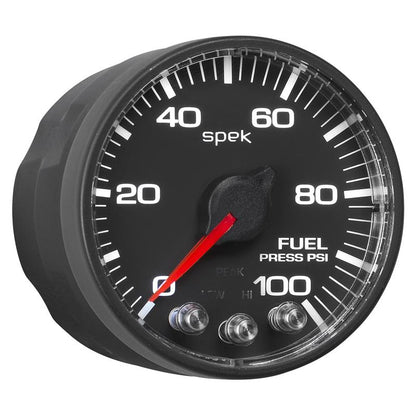 Autometer Spek-Pro Gauge Fuel Press 2 1/16in 100psi Stepper Motor W/Peak & Warn Blk/Blk