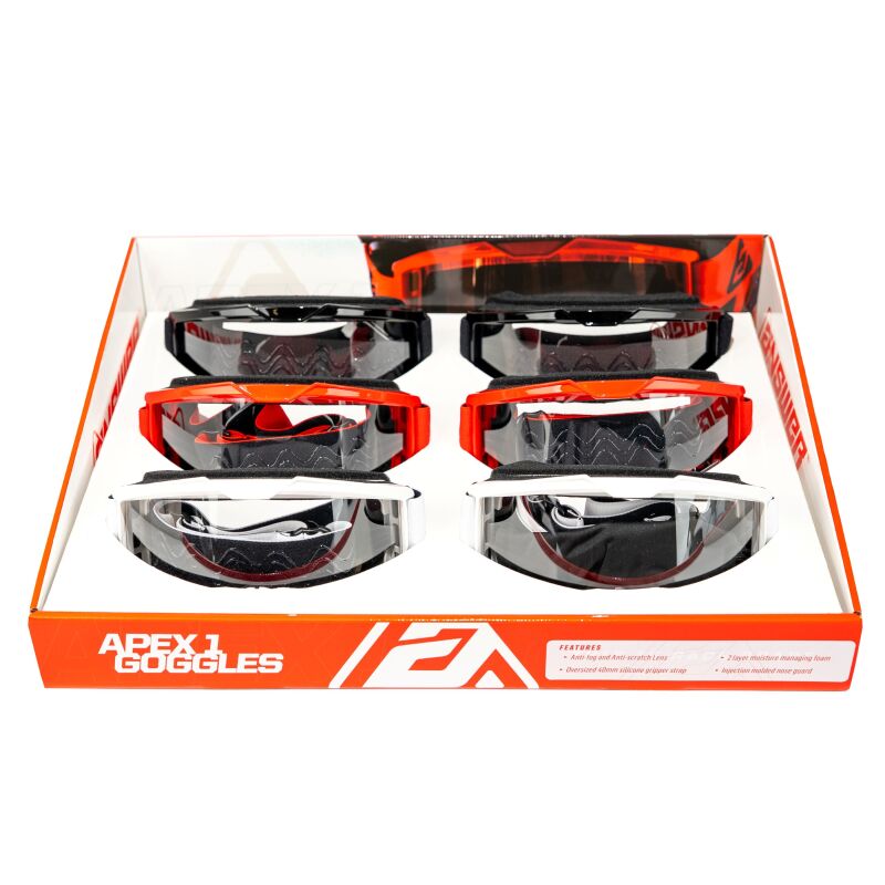 Answer Apex 1 Goggle Assortment with Display - 2 each of Black, White, Red