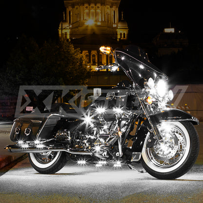 XKGLOW XK Glow Strips Single Color XKGLOW LED Accent Light Motorcycle Kit White - 8xPod + 2x8In