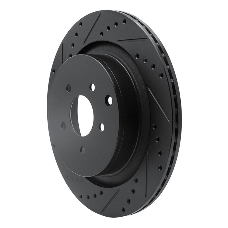 R1 Concepts R1 09-24 Infiniti Q70L Rear Left Drilled & Slotted Black Brake Rotor