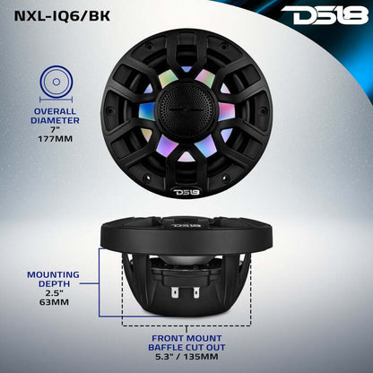 DS18 Marine 6.5in 2-Way 150 Watts RMS 4 ohm Digital LED Lights Bullet Tweeter Covers Included Black
