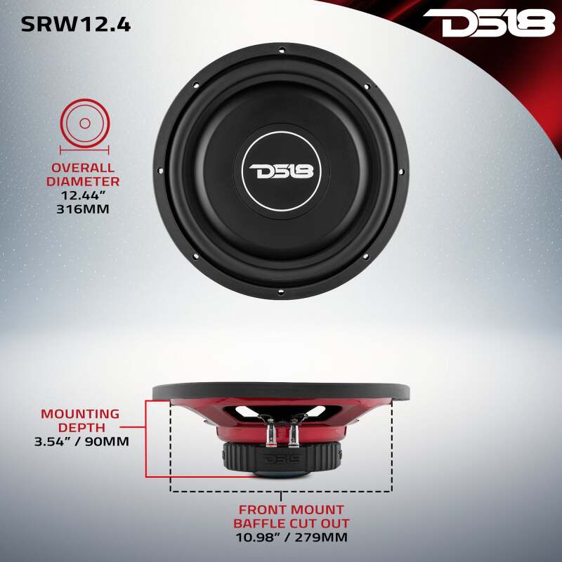 DS18 12in 220 Watts RMS 4 ohm SVC Shallow Mount Subwoofer