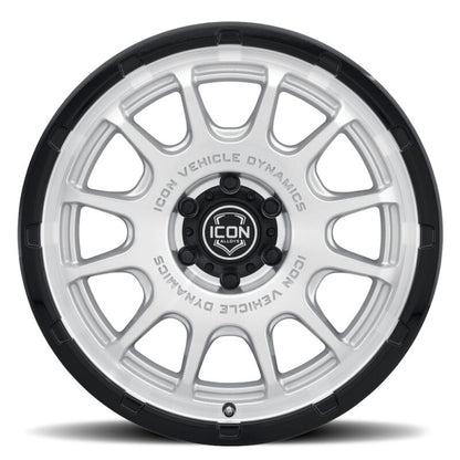 ICON Alloys Rancho 20x9 / 6x5.5 / 0mm / 5in BS Silver Machined w/ Gloss Black Lip Wheel