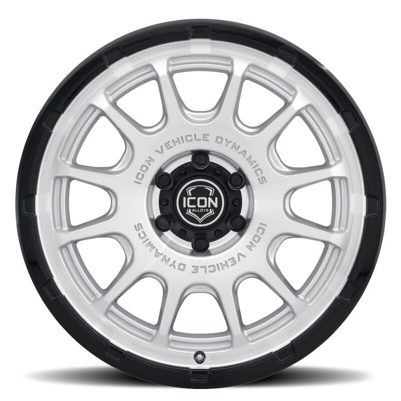 ICON Alloys Rancho 20x9 / 6x5.5 / 16mm / 5.625in BS Silver Machined w/ Gloss Black Lip Wheel