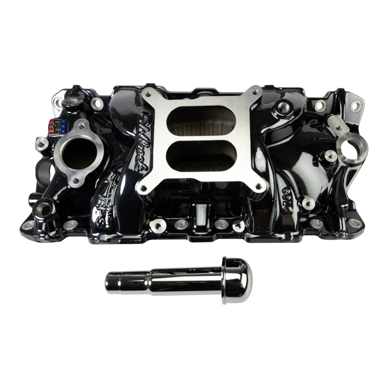 Edelbrock Chevy SB Performer EPS Manifold w/ Oil Fill Tube - Black Plasma