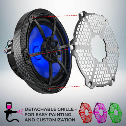 DS18 NXL-M Series Speaker w/ RGB LED Lights 8in 2-Way 125 Watts RMS 4 ohm Black Crbn Fiber w/ Cover