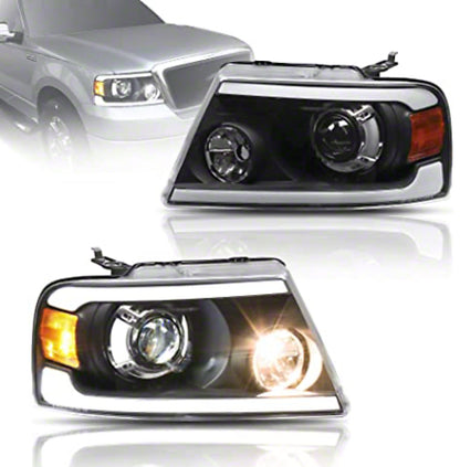 Raxiom 04-08 Ford F-150 Axial Series LED Projector Headlights- Black Housing (Clear Lens)