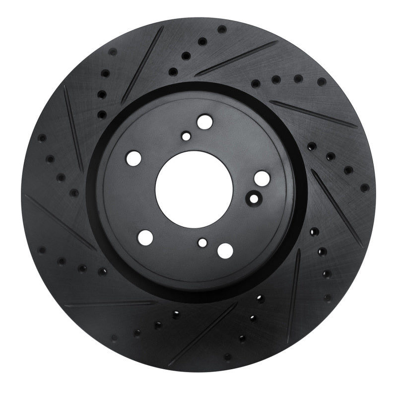 R1 Concepts R1 2013-2025 Acura Integra Front Left Drilled & Slotted Black Brake Rotor