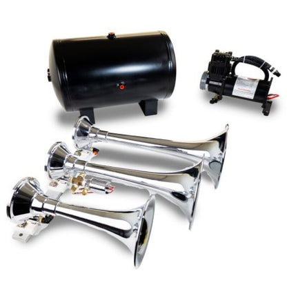 Kleinn Air Horns Kleinn Triple Chrome Horn Kit w/150 PSI Waterproof 3.0 gal Air Tank