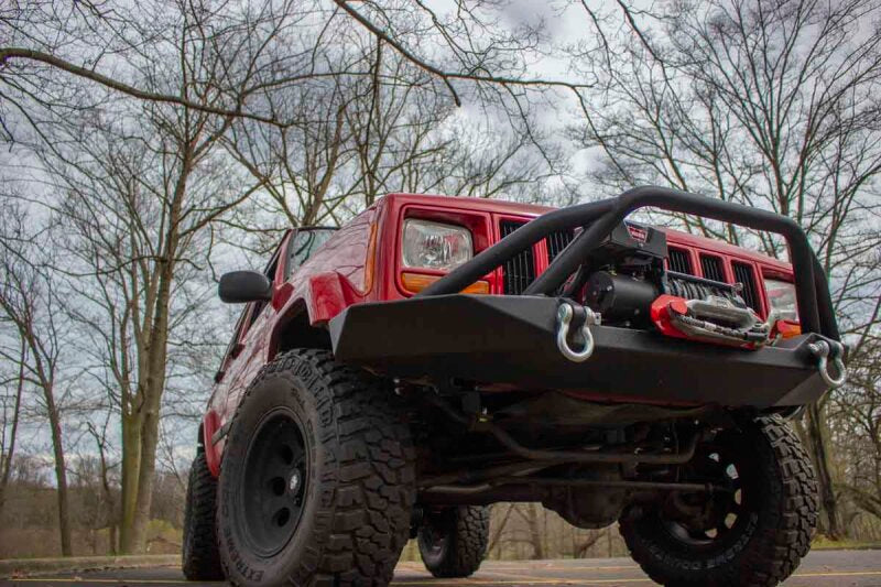 Fishbone Offroad Cherokee XJ Front Winch Bumper W/Grille Guard Bullhead Steel - Blk Txtrd Pwdrcoat