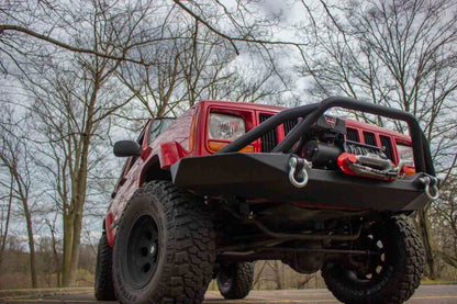 Fishbone Offroad Cherokee XJ Front Winch Bumper W/Grille Guard Bullhead Steel - Blk Txtrd Pwdrcoat