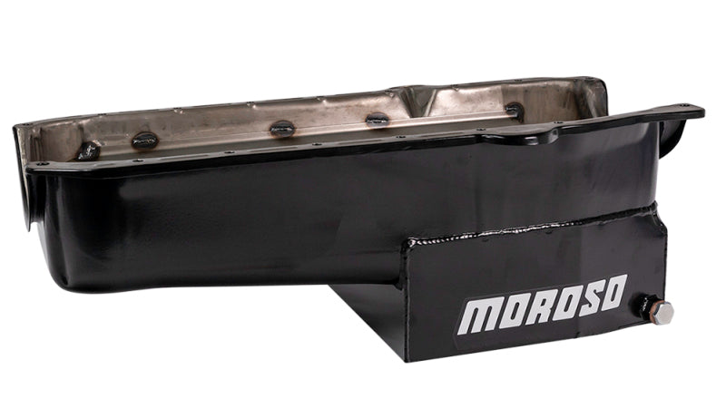 Moroso 86-Up Chevrolet Small Block (w/1 Pc Rear Main Seal) Wet Sump 7qt 7.5in Steel Oil Pan - Black
