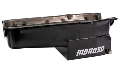 Moroso 86-Up Chevrolet Small Block (w/1 Pc Rear Main Seal) Wet Sump 7qt 7.5in Steel Oil Pan - Black