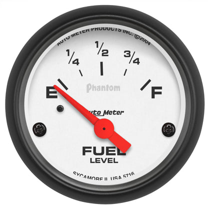 Autometer Phantom 2 1/16in 240 ohm to 33 ohm Electric Fuel Level Gauge
