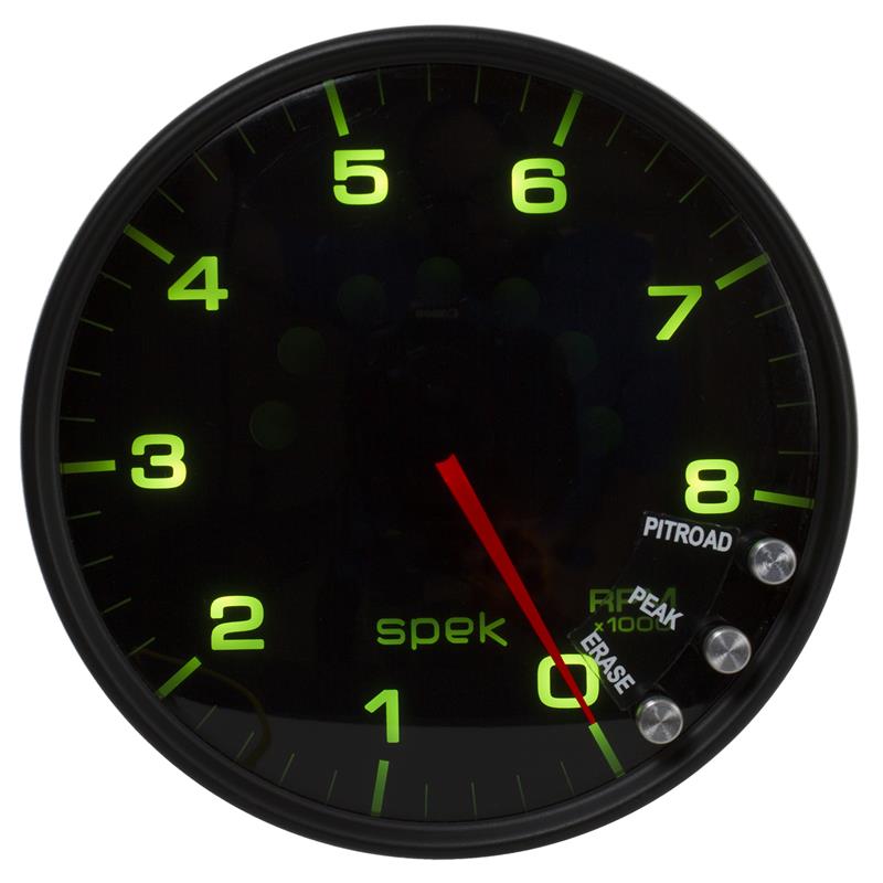 Autometer Spek-Pro Gauge Tachometer 5in 8K Rpm W/Shift Light & Peak Mem Black/Smoke/Black