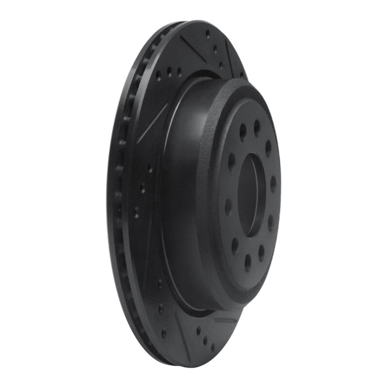 R1 Concepts R1 03-11 Lincoln Town Car Rear Right Drilled & Slotted Black Brake Rotor