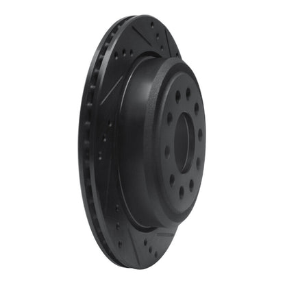 R1 Concepts R1 03-11 Lincoln Town Car Rear Right Drilled & Slotted Black Brake Rotor