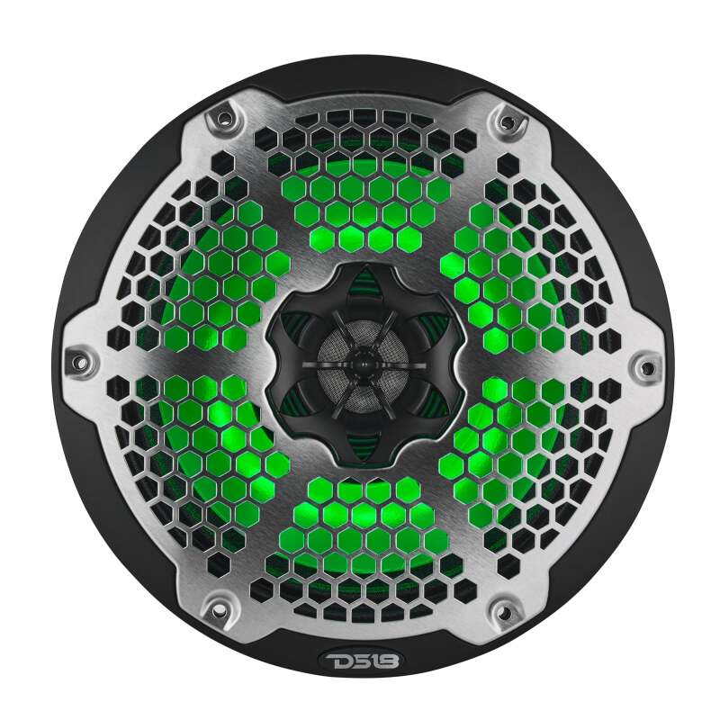 DS18 Hybrid Marine Speaker w/ Driver And RGB LEDs 8in 2-Way 350 Watts RMS 4 ohm Black w/ Covers