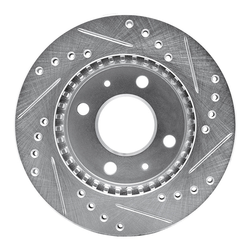 R1 Concepts R1 95-00 Nissan Lucino (Mexico) Front Left Drilled & Slotted Silver Brake Rotor