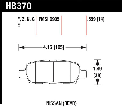 Hawk Performance Hawk 03-07 350z / G35 / G35X w/o Brembo HPS Street Rear Brake Pads