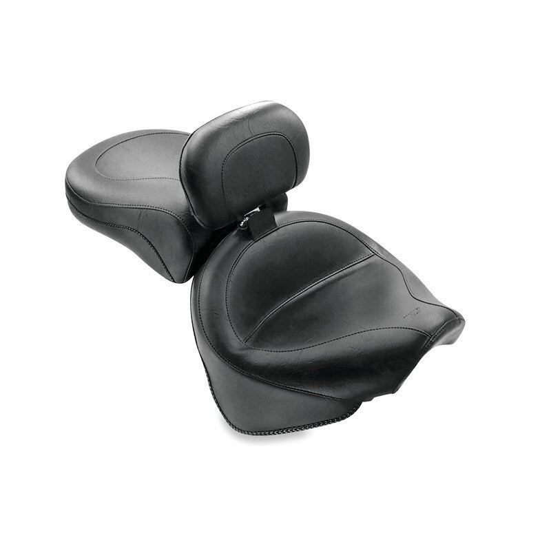 Mustang Motorcycle Mustang 99-11 Yamaha V-Star 1100 Custom Wide Touring 2PC Seat w/Driver Backrest - Black