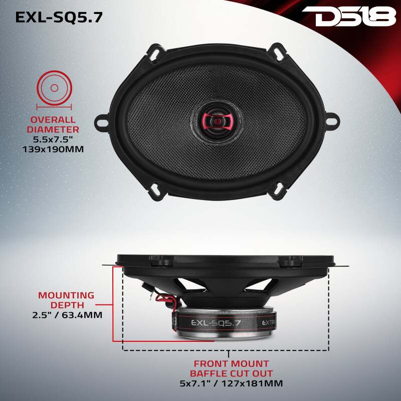 DS18 5x7in 120 Watts RMS 3 ohm 2-Way Coaxial Speakers And Component System w/ Fiberglass Cone