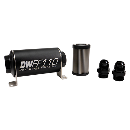 DeatschWerks Stainless Steel 10AN 10 Micron Universal Inline Fuel Filter Housing Kit (110mm)
