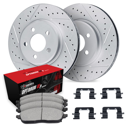 R1 Concepts R1 14-18 Kia Forte Koup Front Drill/Slot Carbon Coated Rotor Set w/Optimum Pads