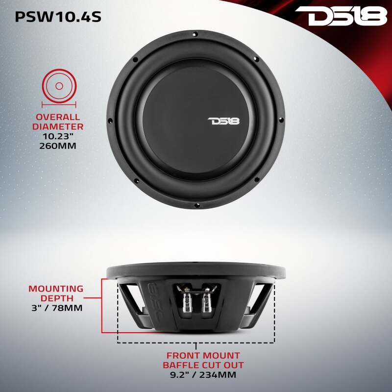 DS18 10in 500 Watts RMS 4 ohm SVC Shallow Mount Water Resistant Subwoofer