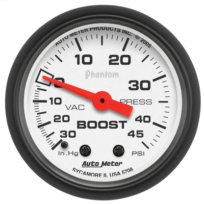 Autometer Phantom 52mm 30in Hg-Vac/45PSI Mechanical Vacuum/Boost Gauge