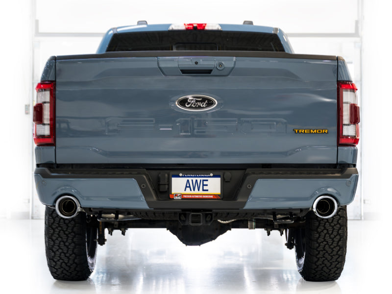 AWE Tuning 2021+ Ford F150 Tremor w/ Bumper Cutouts 0FG Resonated Cat-Back w/ Chrome Silver Tips