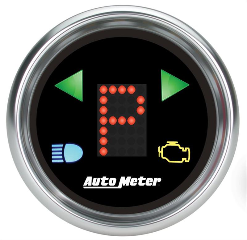 AutoMeter Gauge Gear Pos 2-1/16in. Incl Indicators Black Dial Red Led Silver Bezel