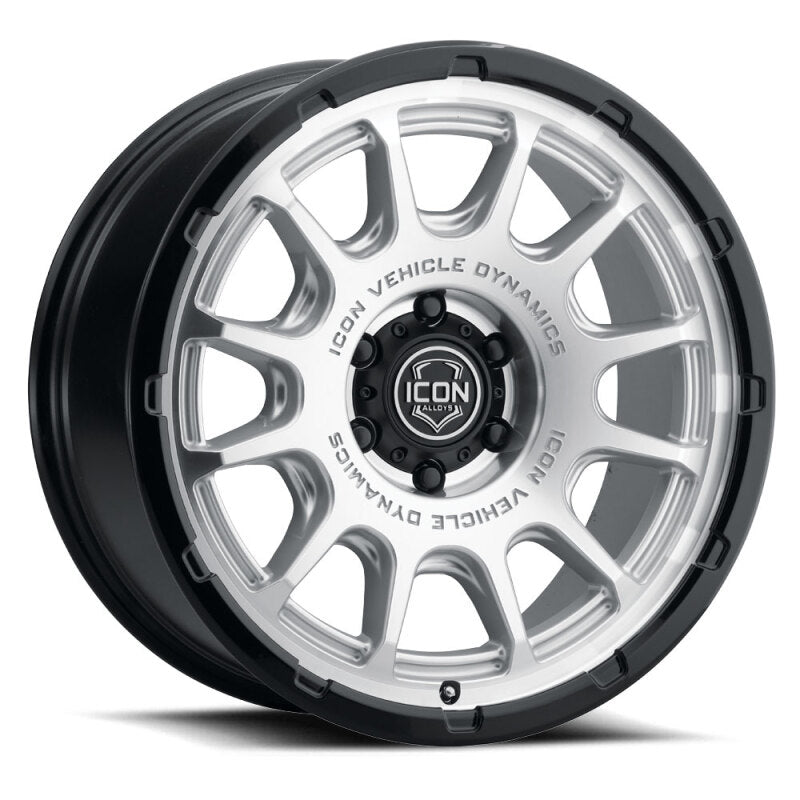 ICON Alloys Rancho 20x9 / 6x5.5 / 0mm / 5in BS Silver Machined w/ Gloss Black Lip Wheel