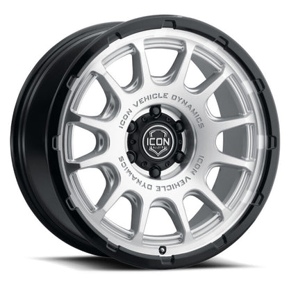 ICON Alloys Rancho 20x9 / 6x5.5 / 0mm / 5in BS Silver Machined w/ Gloss Black Lip Wheel