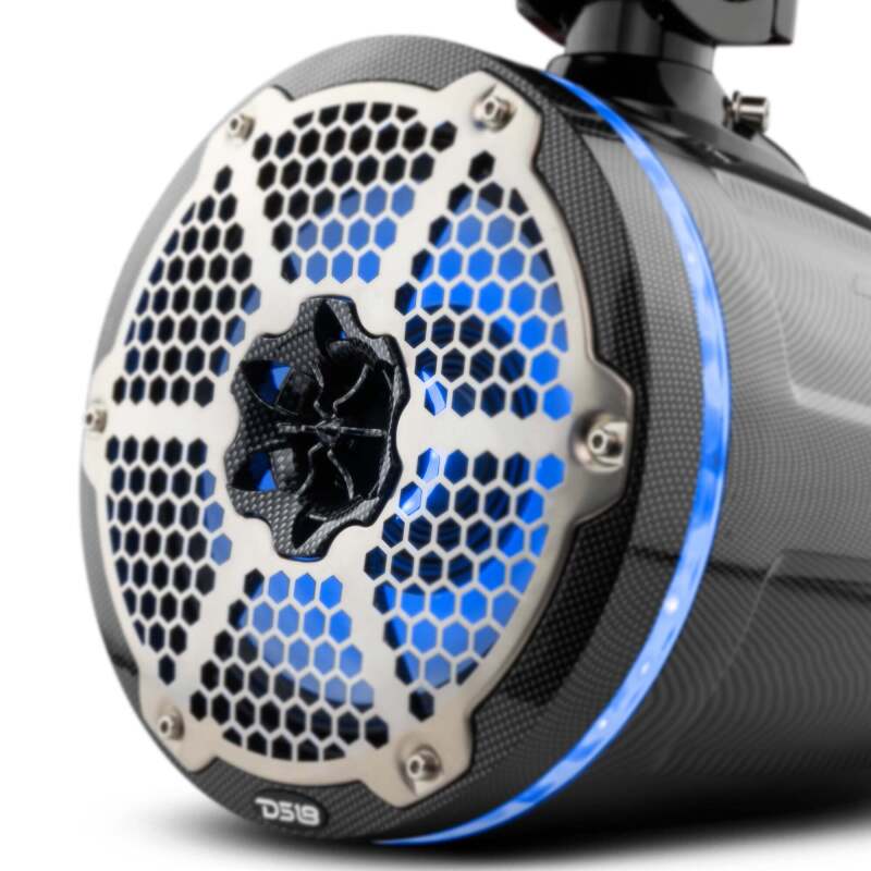 DS18 Marine And Psports Towers With Built In 8in 1in Driver 180 Watts RMS RGB LEDs Blk Crbn Fiber