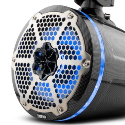 DS18 Marine And Psports Towers With Built In 8in 1in Driver 180 Watts RMS RGB LEDs Blk Crbn Fiber