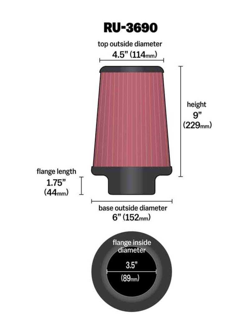 K&N Engineering K&N Universal Clamp-On Air Filter 3-1/2in FLG / 6in B / 4-1/2in T / 9in H