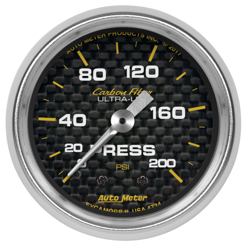 Autometer Carbon Fiber 2-1/16in Mechanical 0-200 PSI Pressure Gauge