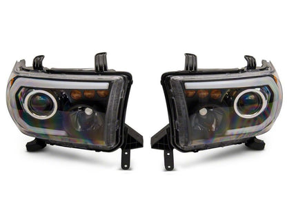 Raxiom 07-13 Toyota Tundra Axial Series Projector Headlights w/ LED Bar- Black Housing (Clear Lens)