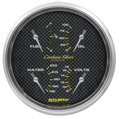 AutoMeter Carbon Fiber Quad Gauge 5in. 0 Ohm (E) - 90 Ohm (F) Electric