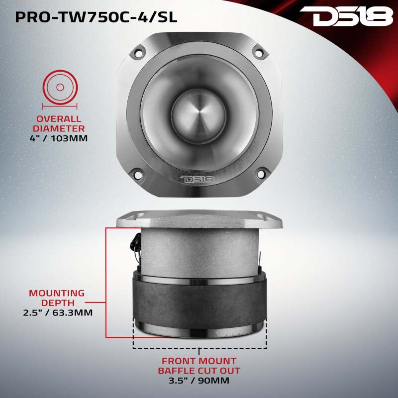 DS18 4in Super Bullet Tweeter 200 Watts RMS 1.5in Titanium Vc 4 ohm |Silver