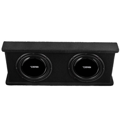DS18 Dual 12in Shallow Subwoofer and Enclosure 700 Watts RMS Sealed Black Carpet